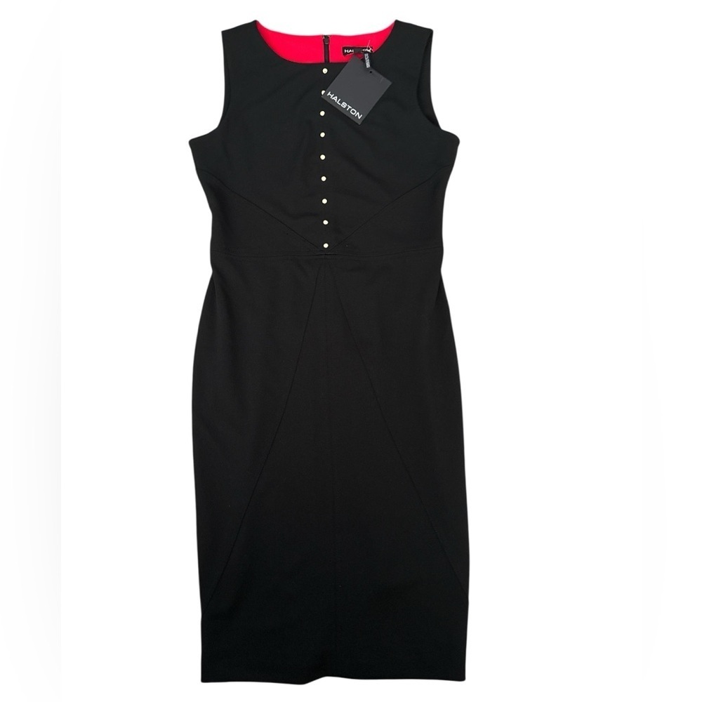 Halston Heritage Starburst-Seamed Scuba Crepe Sleeveless Sheath Dress Black Nwt - Picture 13 of 14